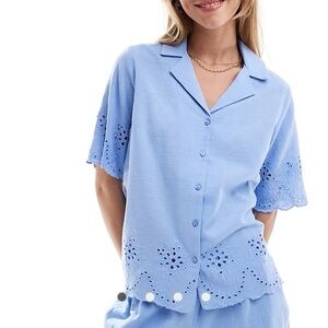 Beachlunchlounge Hydrangea Blue Short-sleeved Blouse Size XL